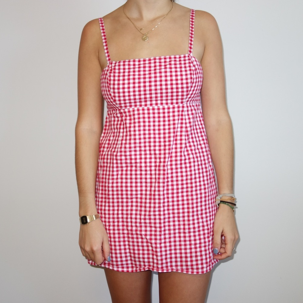 Red gingham print dress